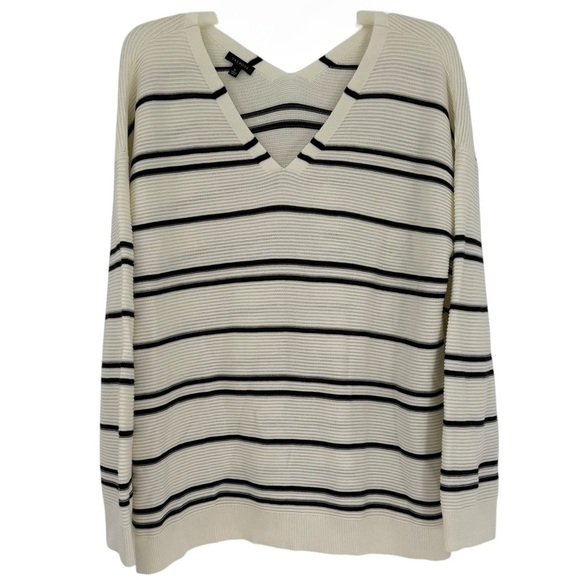 Talbots Women’s Size XL Cream Black Stripe Pullover Long Sleeve Tunic Sweater - Picture 1 of 11